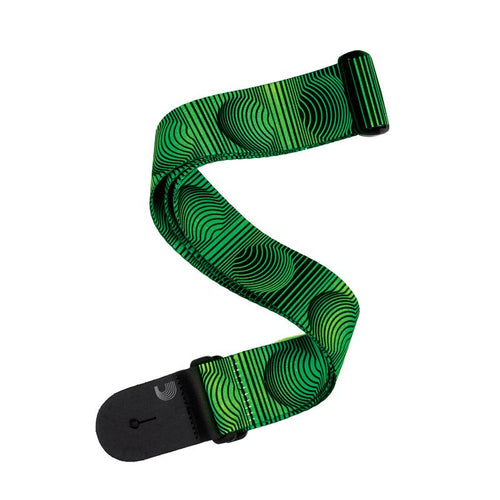 DAddario P20W1506 Polyester Woven Guitar Strap Green Optical Orbs Tracolla