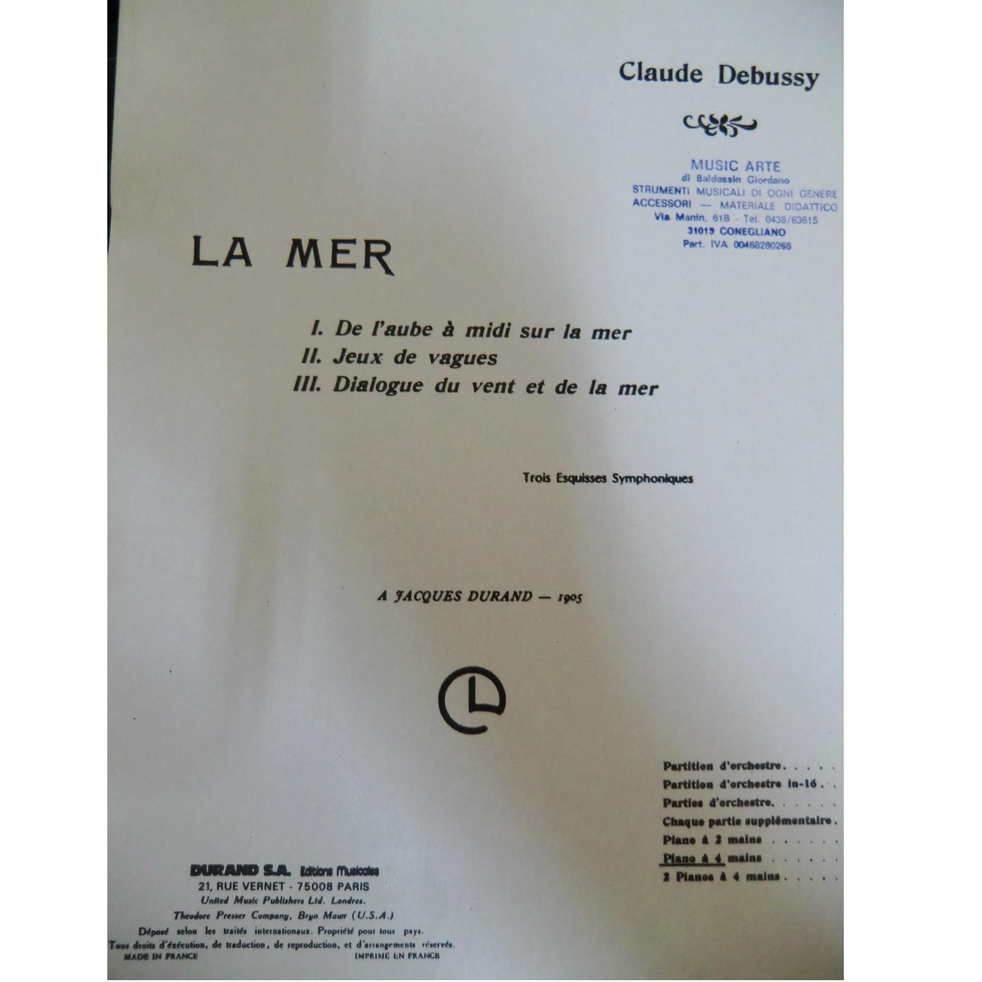 Debussy La Mer Trois Esquisses Symphoniques - Durand S.A