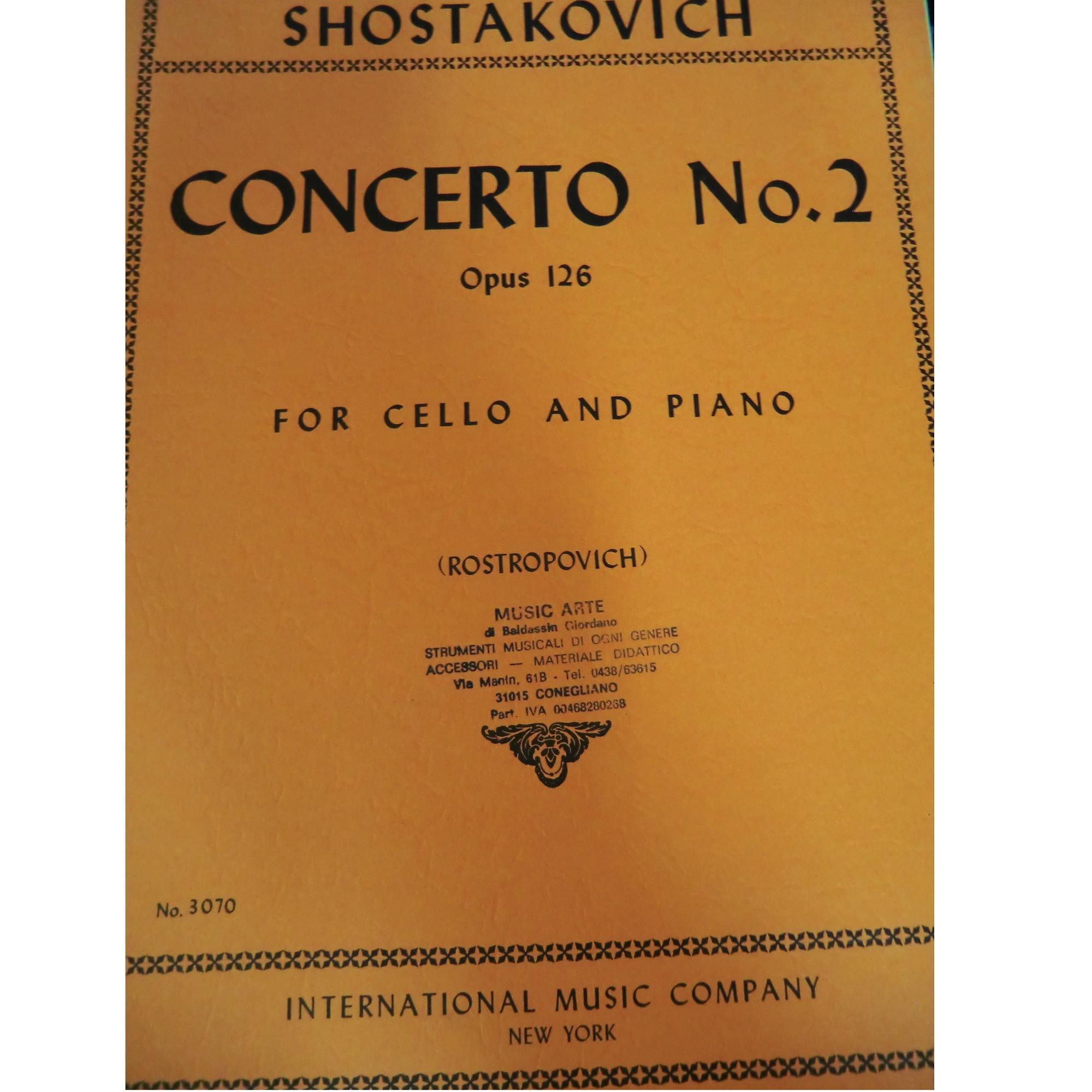 Shostakovich Concerto No. 2 Opus 125 For Cello and Piano (Rostropovich) - International Music Company 