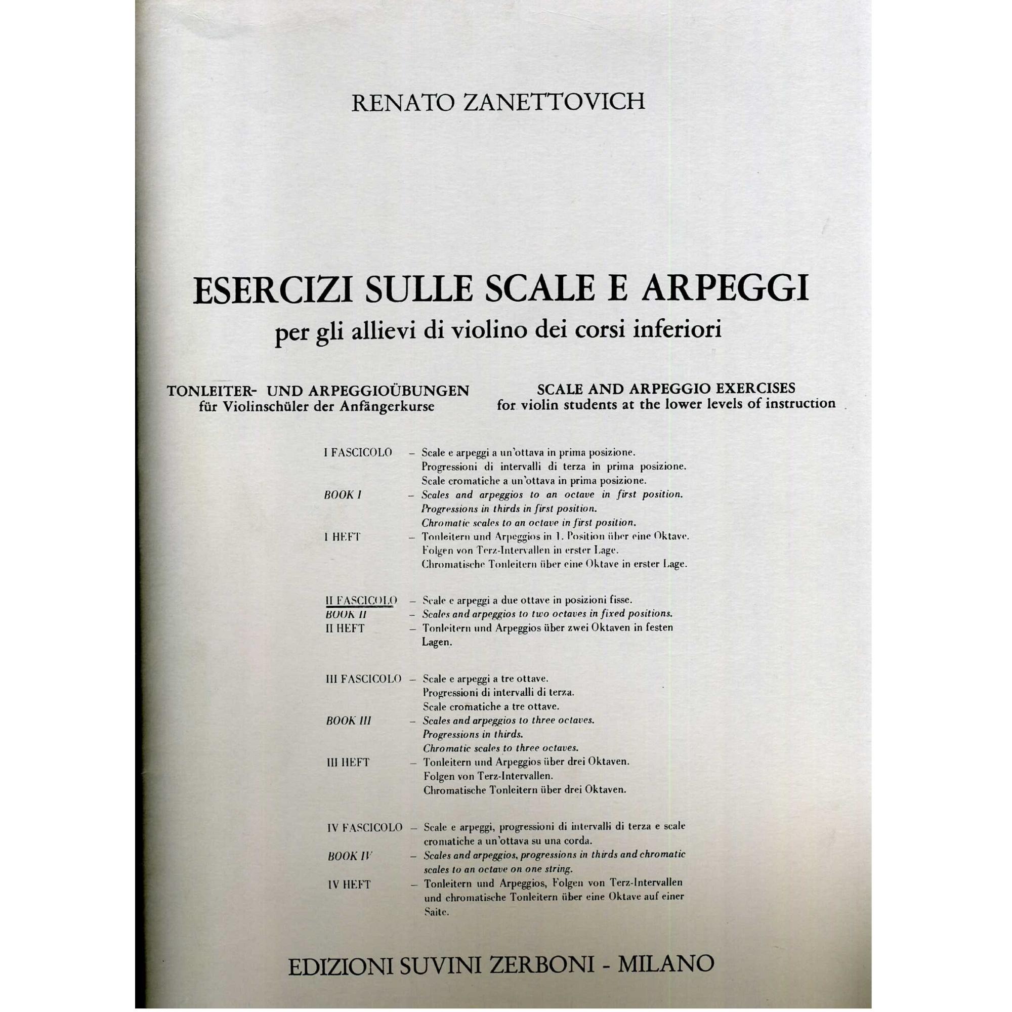 Zanettovich Esercizi sulle scale e arpeggi per gli allievi di violino dei corsi inferiori II Fascicolo - Edizioni Suvini Zerboni Milano