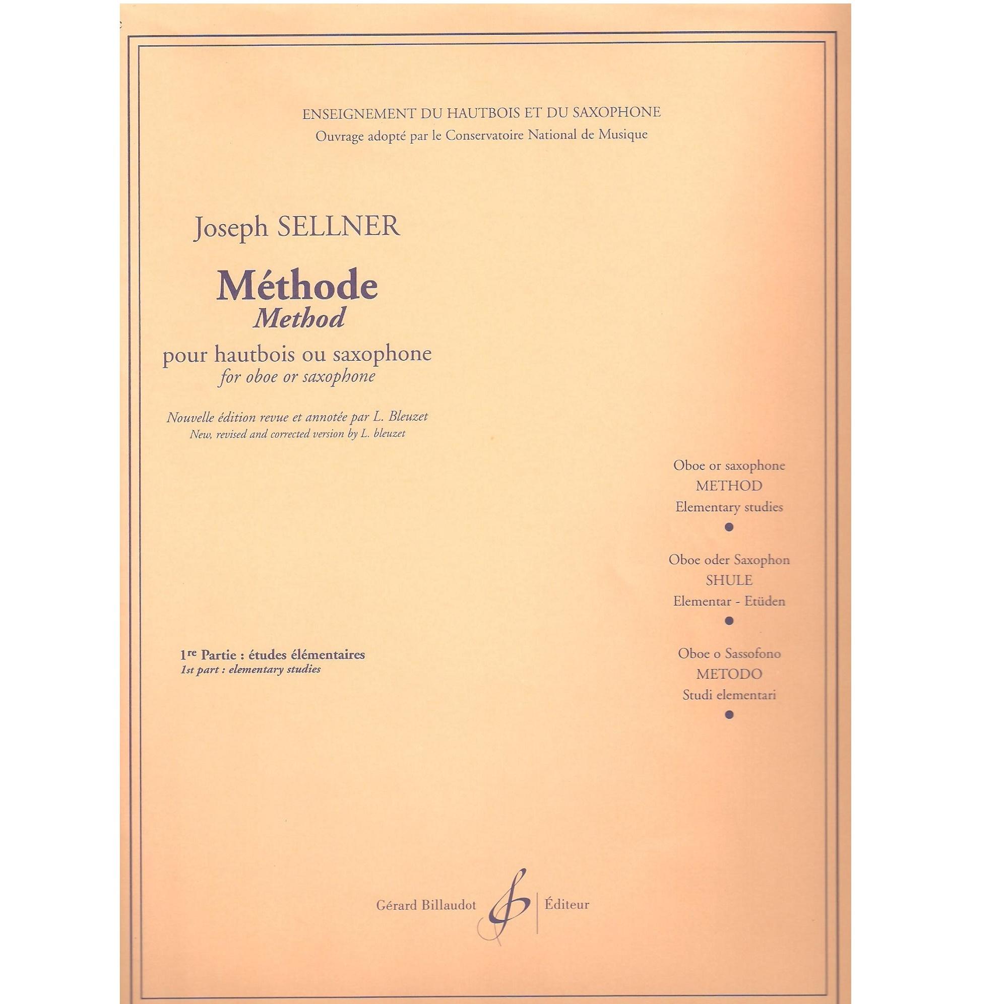 Joseph Sellner Methode pour hautbois ou saxophone - Gerard BILLAUDOT 