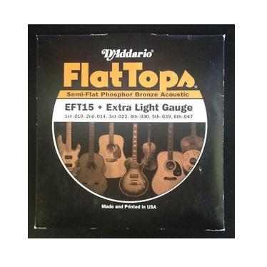 D'Addario EFT15 Flat Tops 010-047 Semi-Flat Phosphor Bronze Acoustic Muta di corde per chitarra acustica
