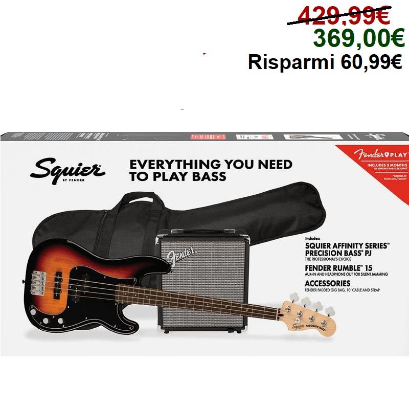 Fender Squier PJ Bass Affinity Pack LRL 3TS 3 Tone Sunburst Basso elettrico NUOVO ARRIVO