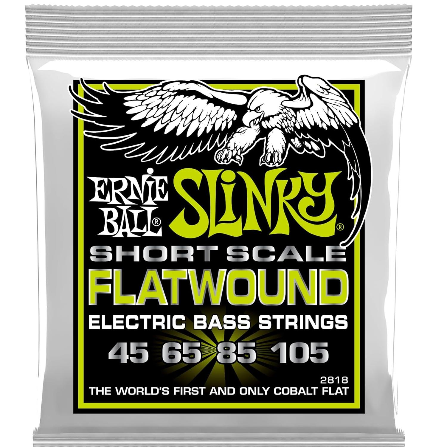 Ernie Ball 2818 Slinky Short Scale Flatwound El Bass 45-105 Muta di corde lisce per basso SCALA CORTA