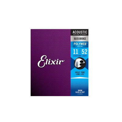 Elixir 11025 1152 Acoustic 8020 Bronze Polyweb Light Custom Muta di corde per chitarra acustica