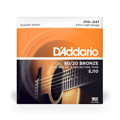 DAddario EJ10 8020 Bronze Wound Extra Light 010047 Muta di corde per chitarra acustica