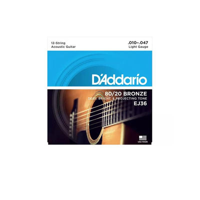 DAddario EJ36 Bronze 8020 Light Gauge 010047 Muta di corde per chitarra acustica 12 corde