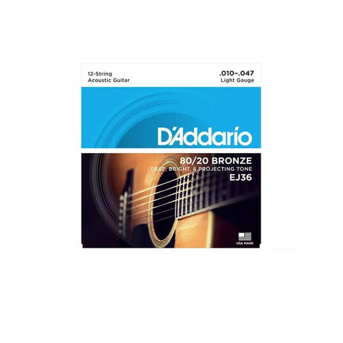DAddario EJ36 Bronze 8020 Light Gauge 010047 Muta di corde per chitarra acustica 12 corde