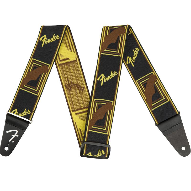 Fender WeighLess Monogram Strap BlackYellowBrown 2 Tracolla