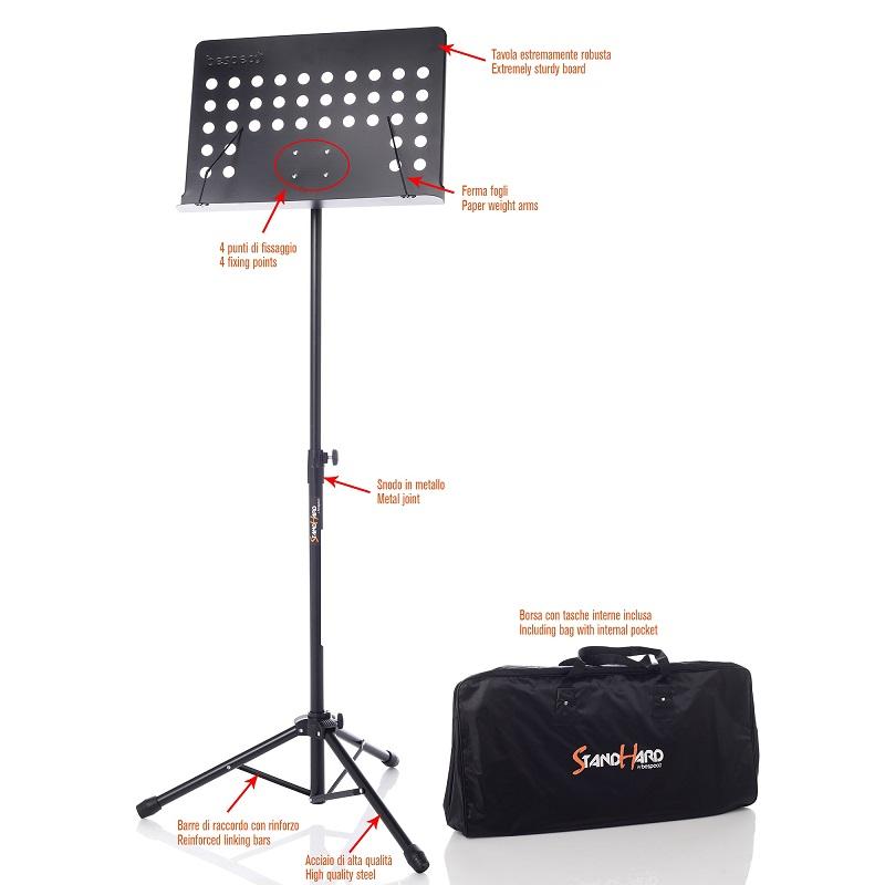 Bespeco SH200U Leggio in acciaio con tavola in lamiera forata e borsa - immagine 2