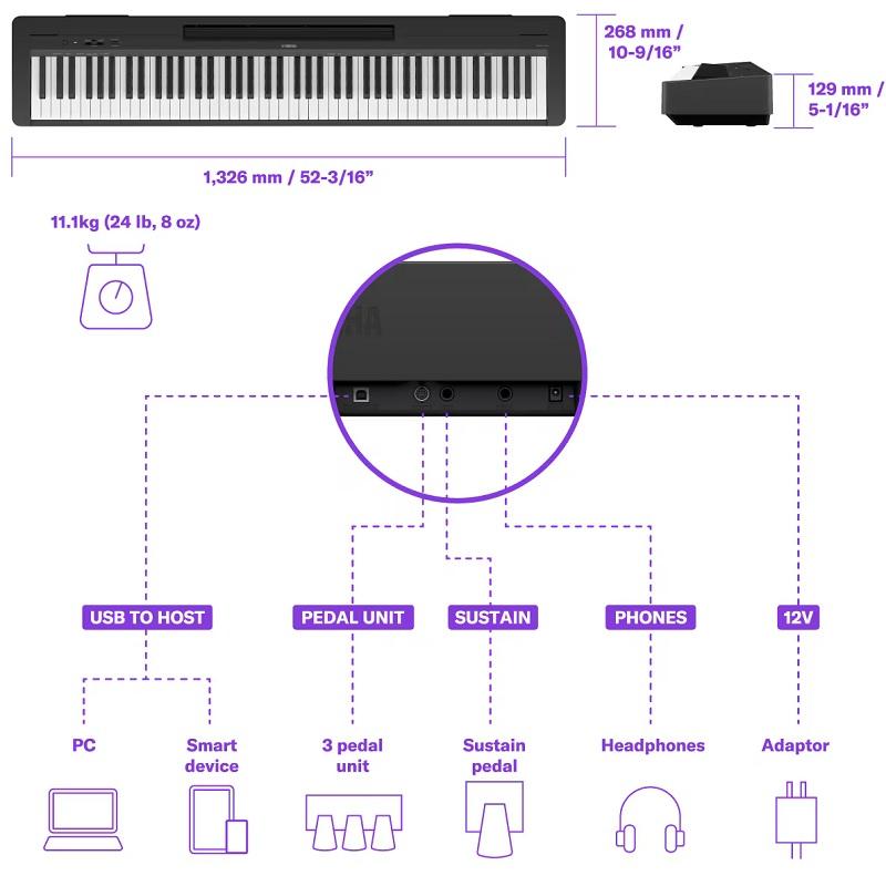Yamaha P145BT Black Pianoforte Digitale
